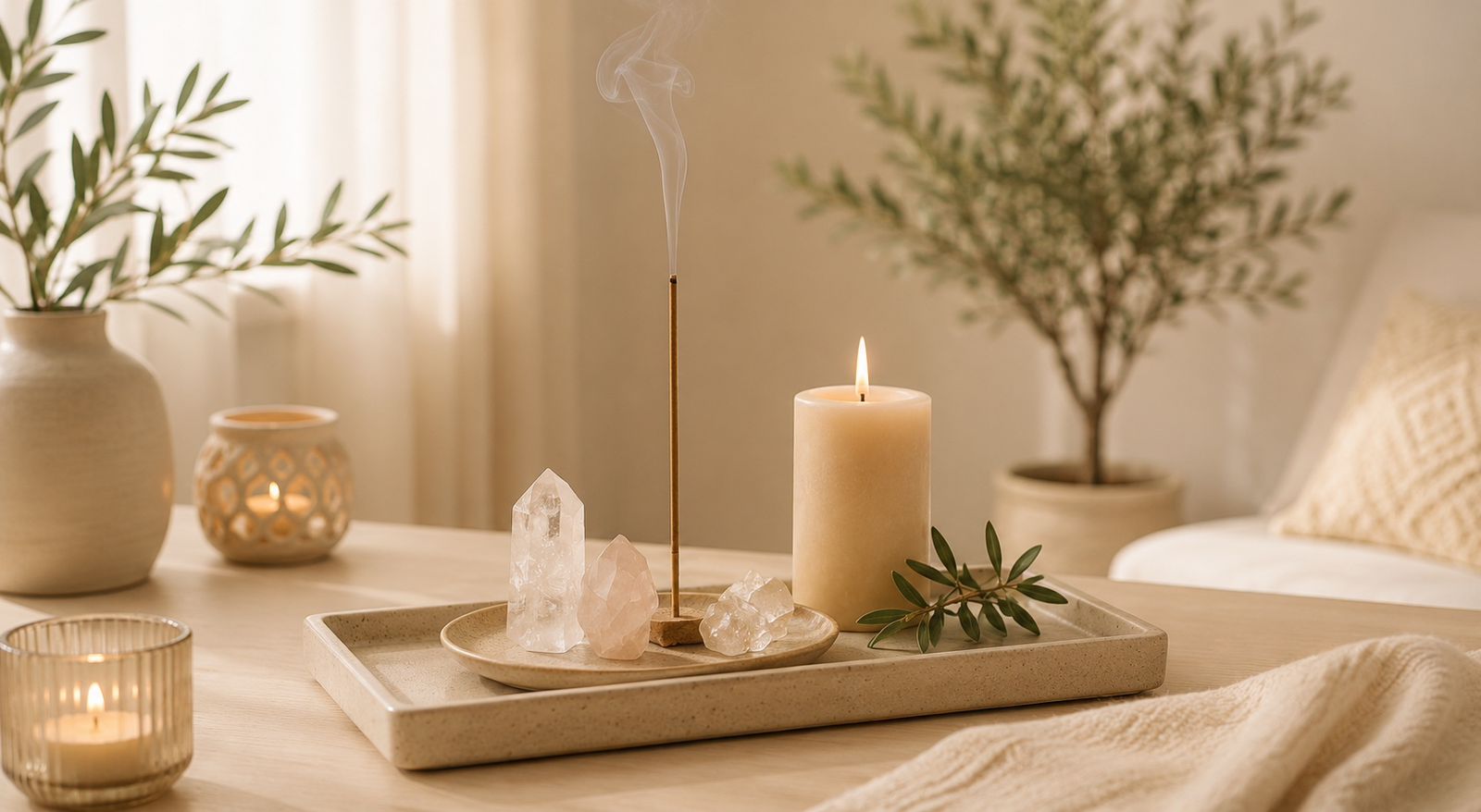 Velas encendidas y luz cálida en una sala de terapia