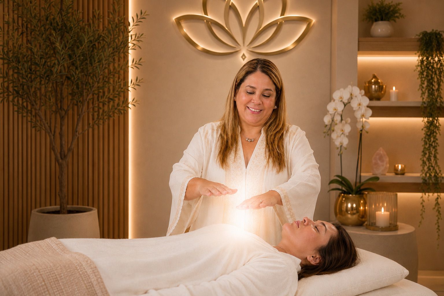 Sesión de Reiki con manos sobre el cuerpo